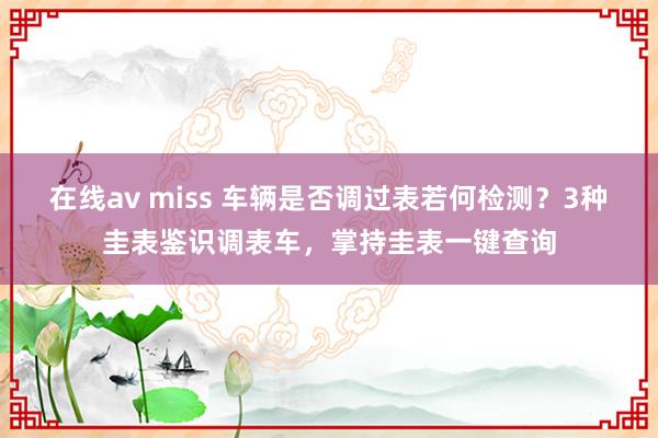 在线av miss 车辆是否调过表若何检测？3种圭表鉴识调表车，掌持圭表一键查询
